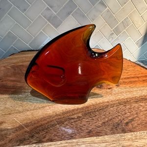 Vintage mid century amber art glass fish